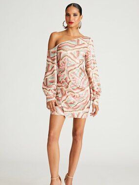 HALSTON Kimora Dress In Geode Sequin – NWT – Size 8 – Peach and pink/ Geode Colo